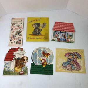 vintage‎ greeting cards lot of 6 happy birthday mouse elephant dog house girls